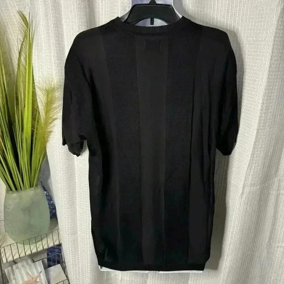 Elliott Men’s Large Black Stripped Pullover Black Knit Textured V Neck Top - Picture 5 of 13